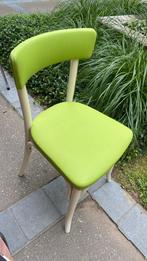 3 Houten stoeltjes met fel groene skai bekleed., Gebruikt, Drie, Wit, Cafe stoel