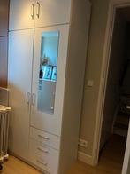 2-deurs Wit fineer kledingkast met 1 hang en leg + opzetkast, Ophalen, Gebruikt, 50 tot 75 cm, 150 tot 200 cm