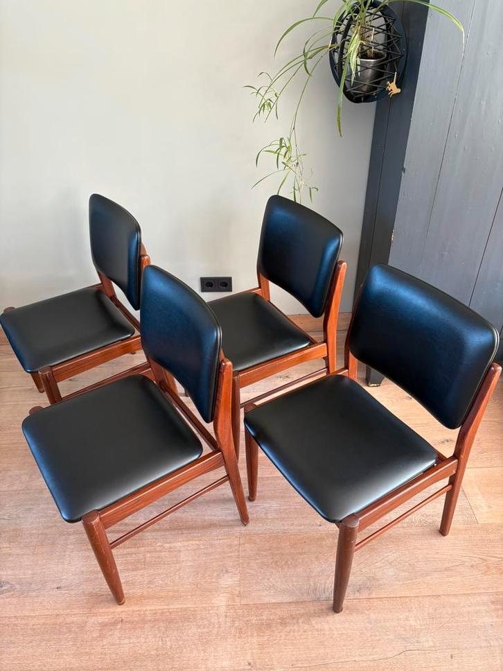 4x vintage eetkamerstoelen Louis van Teeffelen, Huis en Inrichting, Stoelen, Zo goed als nieuw, Vier, Hout, Bruin, Ophalen