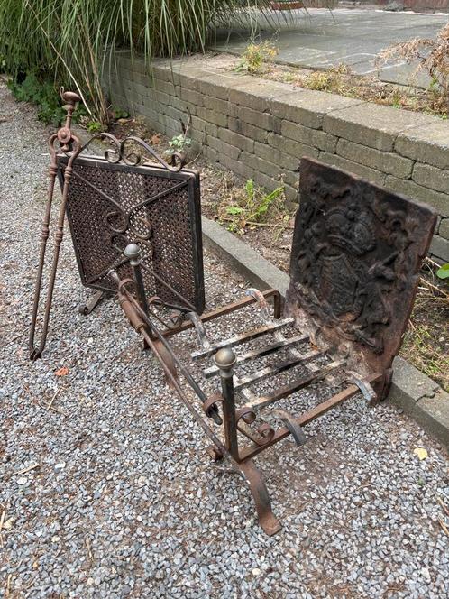 Complete Brocante Haardset - Schitterende Haardplaat, Huis en Inrichting, Haarden, Zo goed als nieuw, Houthaard, Ophalen