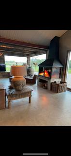Grote open haard kachel schouw kap glas deuren zwart metaal, Huis en Inrichting, Haarden, Ophalen of Verzenden, Gebruikt, Vrijstaande haard