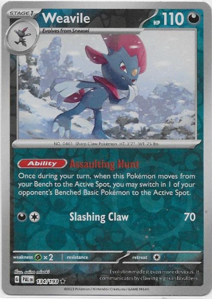 Paldea Evolved,  Weavile [reverse] 134/193, Hobby en Vrije tijd, Verzamelkaartspellen | Pokémon, Nieuw, Losse kaart, Ophalen of Verzenden