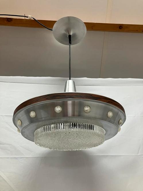 Vintage space age ufo hanglamp geborsteld aluminium, Huis en Inrichting, Lampen | Hanglampen, Gebruikt, Minder dan 50 cm, Ophalen of Verzenden