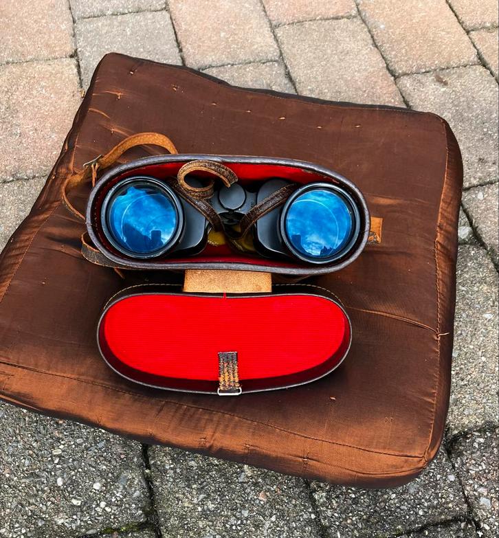 Vintage Verrekijker 7x50 met lederen tas, Audio, Tv en Foto, Optische apparatuur | Verrekijkers, Gebruikt, Porro (met knik), Met hoes of tas