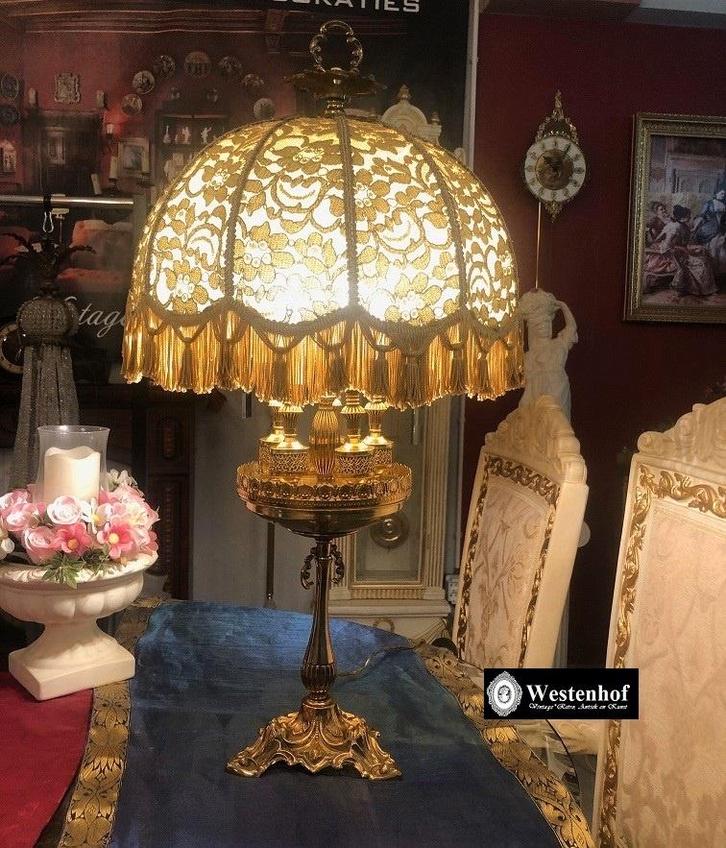 Grote brocante tafellamp staande lamp antiek barok kandelaar, Antiek en Kunst, Antiek | Lampen, Ophalen of Verzenden