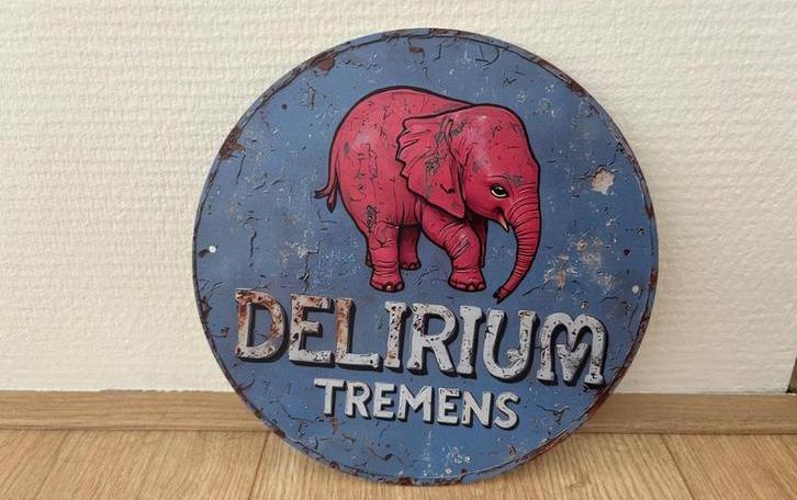 Prachtig vintage rond Delirium Tremens bord (20x20), Verzamelen, Biermerken, Zo goed als nieuw, Reclamebord, Plaat of Schild, Overige merken