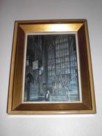 Fraai klein schilderij gebrandschilderd raam kerk goudenrand, Antiek en Kunst, Ophalen of Verzenden
