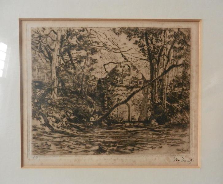 Ets Ruïne met boom Willem de Zwart(1862-1931) vW 23 16x20 cm, Antiek en Kunst, Kunst | Etsen en Gravures, Ophalen of Verzenden