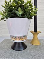 Vintage bloempot op voet. Geel, zwart, wit, groen keramiek., Ophalen of Verzenden, ., ., .