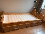 Massief grenen houten kasteel bed 90-200, Ophalen, 90 cm, Eenpersoons, Bruin