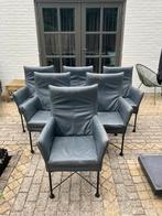 Montis Charly Vintage Set 6 Armstoelen Leder Donkergrijs, Huis en Inrichting, Stoelen, Ophalen, Gebruikt, Design, Metaal