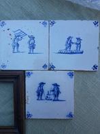3x 17e eeuw Delfts spinnenkop kinderspelen tegels, Antiek en Kunst, Ophalen of Verzenden
