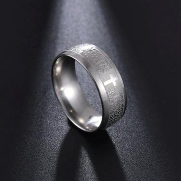 ring / kruis met tekst - maat 7=17.35 mm - nieuw beschikbaar voor biedingen