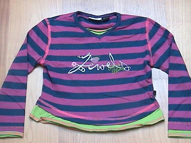 Villa Happ fuchsiaroze + donkerblauw gestreept shirt 104 110, Kinderen en Baby's, Kinderkleding | Maat 104, Gebruikt, Meisje, Shirt of Longsleeve