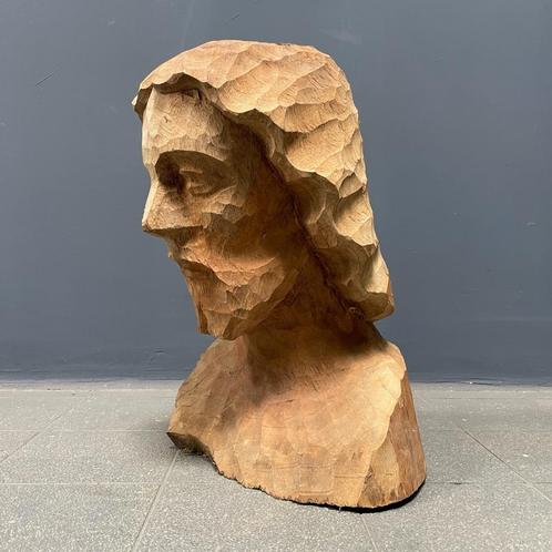 Uit hout gesneden hoofd of buste van een man met baard oud, Antiek en Kunst, Kunst | Beelden en Houtsnijwerken, Ophalen of Verzenden