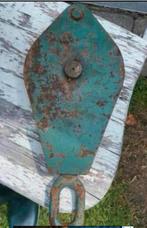 Oude +_ 40 cm. Grote Zware Industriële IJzeren Katrol, Ophalen of Verzenden