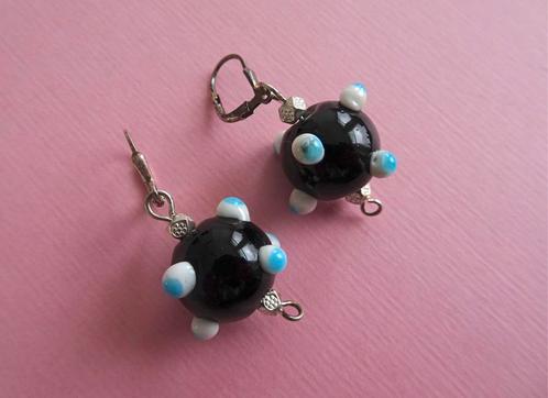 jwg Vintage 90s Murano glas kralen oorbellen zwart blauw wit, Sieraden, Tassen en Uiterlijk, Antieke sieraden, Oorbellen, Overige materialen