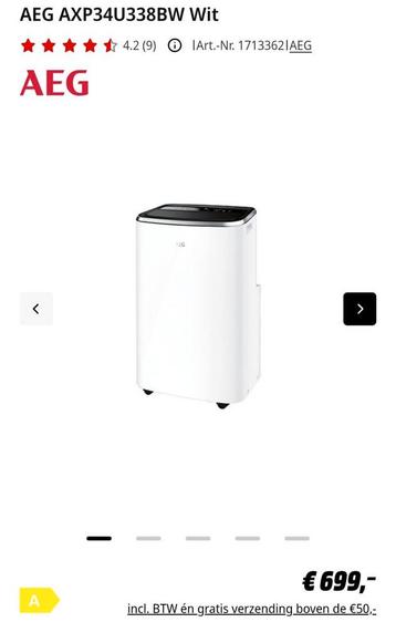 AEG mobiele airco 1 seizoen gebruikt. Nieuwprijs €699 beschikbaar voor biedingen