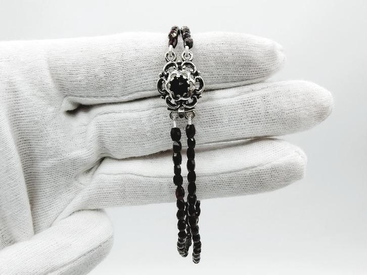 Granaten armband met zilveren slot, 20,5 cm, Sieraden, Tassen en Uiterlijk, Antieke sieraden, Armband, Zilver, Verzenden