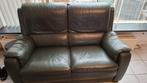 Groene leren bankstel - 2 & 3 zits, Huis en Inrichting, Ophalen, Gebruikt, Rechte bank, Modern