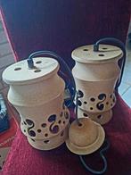 Twee handgemaakte terra hanglampen van pottenbakker Milsbeek, Huis en Inrichting, Ophalen of Verzenden, Zo goed als nieuw, Minder dan 50 cm