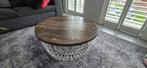 Salontafel hout en wit draadstaal 90cm, Ophalen, Gebruikt, 50 tot 100 cm, Rond