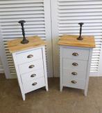 Mooi set van 2 witte landelijke lade nachtkastjes, Huis en Inrichting, Ophalen, Minder dan 45 cm, Onbekend, 55 tot 70 cm