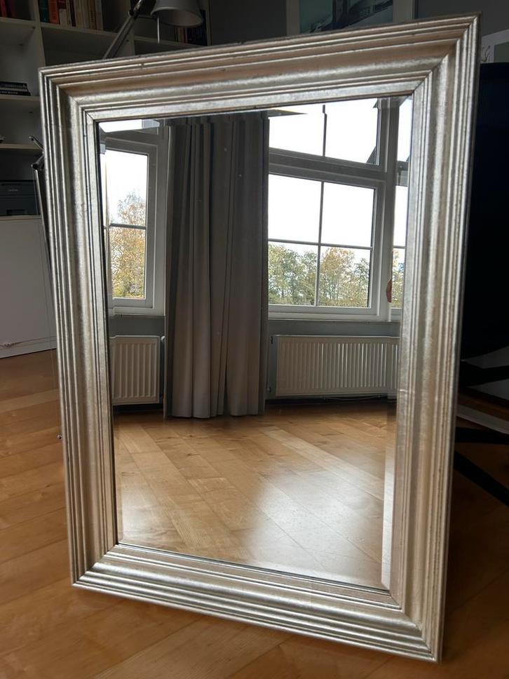 Grote spiegel met facetrand goud/zilver in vintage stijl, Huis en Inrichting, Woonaccessoires | Spiegels, Gebruikt, 75 tot 100 cm