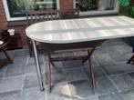 Tafelblad met Crhome poot., Tuin en Terras, Ophalen, Zo goed als nieuw, Ovaal, Kunststof