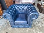 Nieuwe Chesterfield club fauteuil blauw leer + BEZORGING, Huis en Inrichting, Fauteuils, Chesterfield, Nieuw, Ophalen of Verzenden