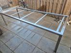 RVS Buitentafel 261 x 92 met houte inleg, Tuin en Terras, Tuintafels, Ophalen of Verzenden, Gebruikt, Rechthoekig, Rvs