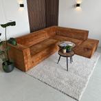 GRATIS BEZORGING - velours hoekbank cognac - Gereinigd, 250 tot 300 cm, Hoekbank, Ophalen of Verzenden, Zo goed als nieuw
