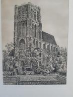 Ets van Eugène Rensburg van kerk/dorpsgezicht Den Briel:, Antiek en Kunst, Kunst | Etsen en Gravures, Ophalen of Verzenden