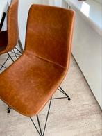 4 COGNAC PU leder moderne stoelen, Huis en Inrichting, Gebruikt, Leer, Bruin, Ophalen
