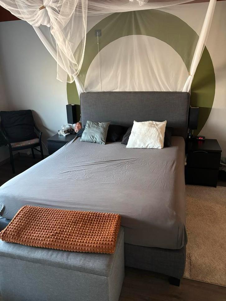 IKEA Boxspring 160x200 + Hoofdbord & Nachtkastjes, Huis en Inrichting, Slaapkamer | Bedden, Gebruikt, Tweepersoons, 160 cm, 200 cm