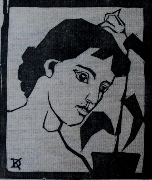 Dirk Koning - Houtdruk: Maagd met lelie, Antiek en Kunst, Kunst | Overige Kunst, Ophalen of Verzenden