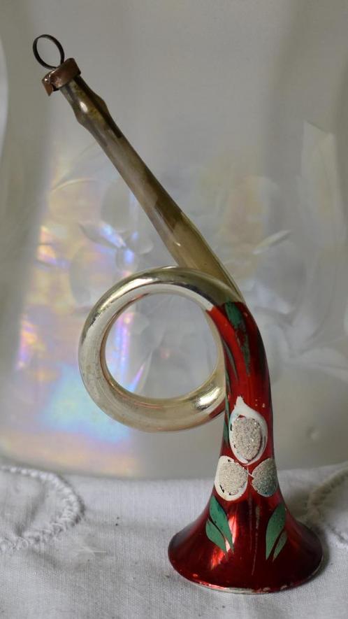 oude/antieke kerstbal trompet met beschildering, Diversen, Kerst, Gebruikt, Ophalen of Verzenden