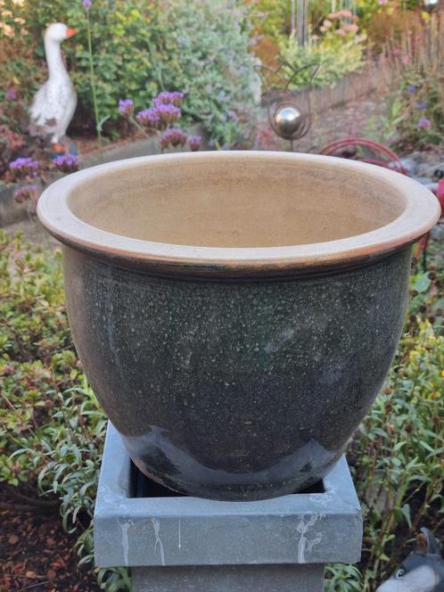 Plantenbak 30  cm  diepgroen, Tuin en Terras, Bloembakken en Plantenbakken, Gebruikt, Steen, Balkon, Tuin, Minder dan 60 cm, Rond