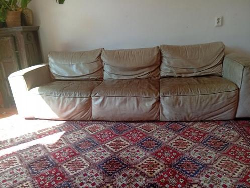 Leren Bankstel Set + Poef - Leverkleur, Huis en Inrichting, Banken | Complete zithoeken, Gebruikt, Leer, Ophalen of Verzenden