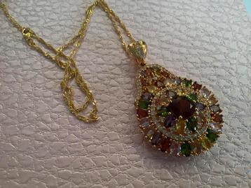 Nieuw set ketting met Kettinghanger edelstenen 18 K verguld beschikbaar voor biedingen