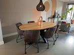 Eettafel ovaal en 6 stoelen wieltjes eikenhout, Ophalen, Eikenhout, 200 cm of meer, 50 tot 100 cm