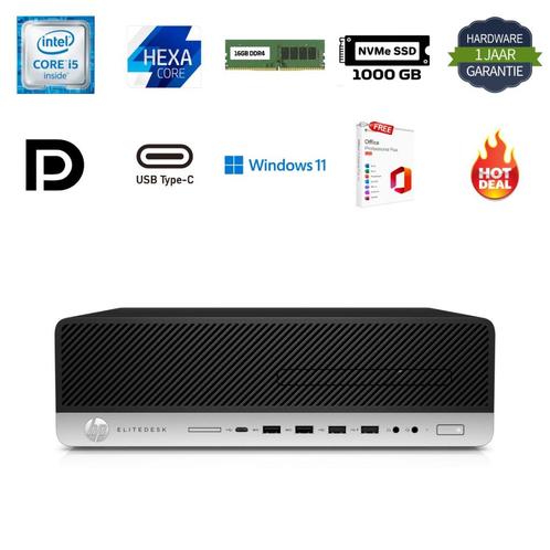 HP Elitedesk 800 G5 i5-9500 4.4 GHz 16GB 1TB NVMe Office 24, Computers en Software, Desktop Pc's, Gebruikt, 4 Ghz of meer, SSD