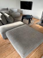 Modulaire grijze linnen bank + poef, Huis en Inrichting, Gebruikt, 100 tot 125 cm, Ophalen of Verzenden, Rechte bank