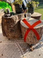 2 zware boomstam tafels op wielen, Ophalen, Minder dan 55 cm, Gebruikt, 60 cm of meer
