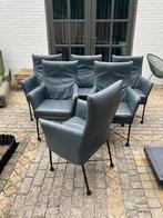Montis Charly Vintage Set 6 Armstoelen Leder Donkergrijs, Huis en Inrichting, Stoelen, Ophalen, Gebruikt, Design, Metaal