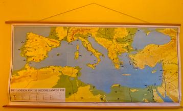 Prachtige oude schoolkaart van zuid - europa (250x120) beschikbaar voor biedingen