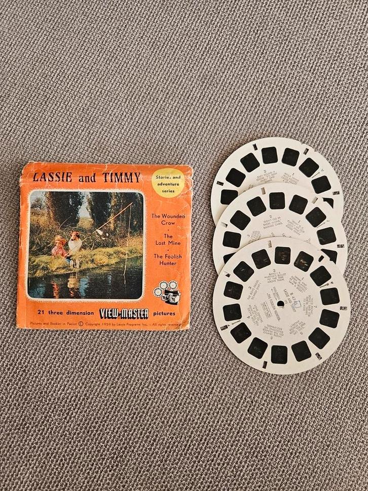 Vintage View-Master set – Lassie and Timmy (1959) 3 schijven, Verzamelen, Speelgoed, Zo goed als nieuw, Ophalen of Verzenden