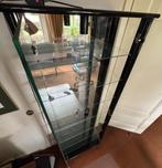 Vitrinekast zwart met 7 planken (glas) en verlichting, Ophalen, Met deur(en), Glas, 50 tot 100 cm