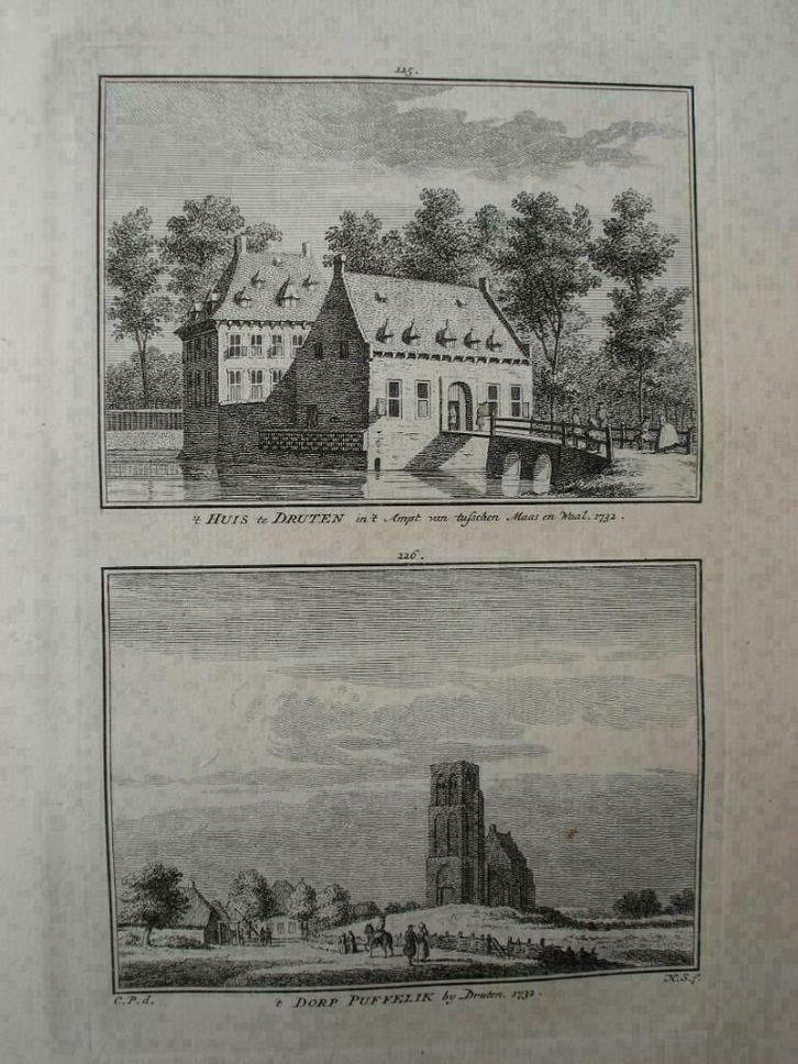 225-226  / Druten  het Huis Kopergravure  1750, Antiek en Kunst, Kunst | Etsen en Gravures, Ophalen of Verzenden