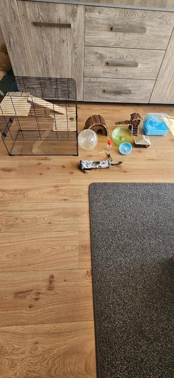 knaagdierhok Met toebehoren en een nieuwe baal Vlas beschikbaar voor biedingen
